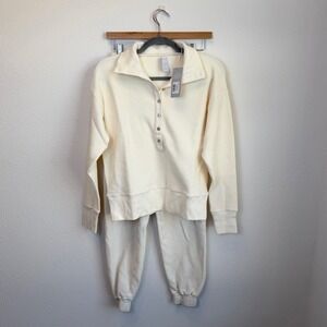Negative Underwear Waffle Knit Cream Henley Knit Pullover And Jogger Set Sz XS